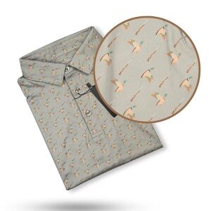 Men's Light Gray Polo Shirt with Subtle Duck Print
